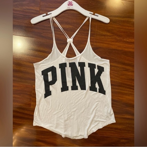 PINK Victoria's Secret Tops - PINK Victoria's Secret Super Soft White Camisole with Black Logo